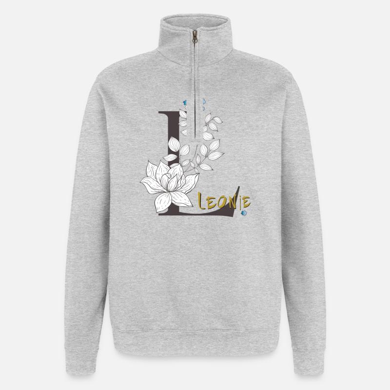 Buchstabe L Leonie - Quarter-Zip-Sweatshirt - Grau meliert