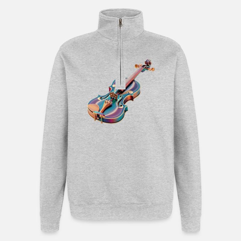 Regenbogen Geigen-Kunst - Quarter-Zip-Sweatshirt - Grau meliert
