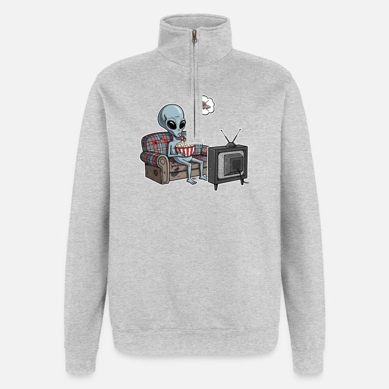 Alien Comic Lazy Gift - Quarter-Zip Sweatshirt - heather grey