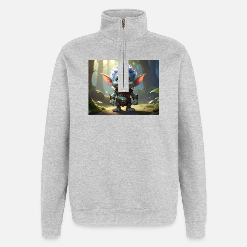 Blauer Waldtroll im Mondwald - Quarter-Zip-Sweatshirt - Grau meliert