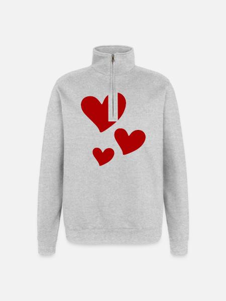 Rote Herzen Trio-Print - Quarter-Zip-Sweatshirt - Grau meliert