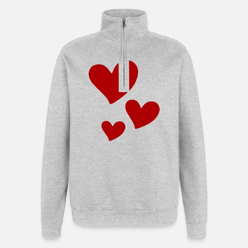 Imprimé Trio Coeurs Rouges - Sweat à zip 1/4 - gris chiné