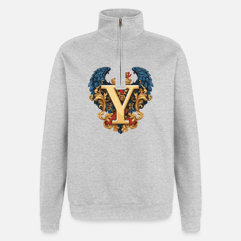 Y Buchstabe Name Krone - Quarter-Zip-Sweatshirt - Grau meliert
