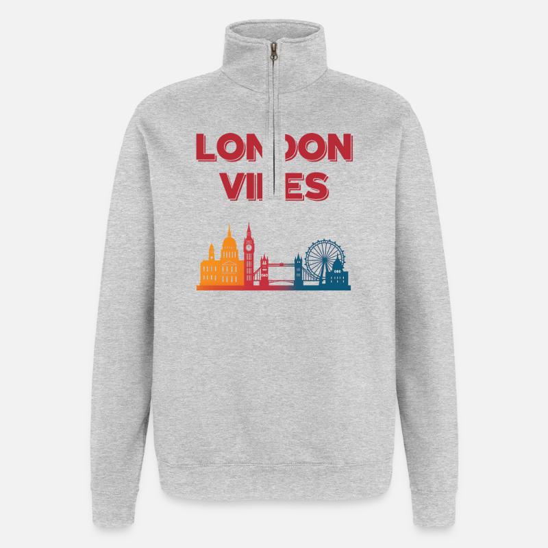 London Vibes Regenbogen Skyline - Quarter-Zip-Sweatshirt - Grau meliert