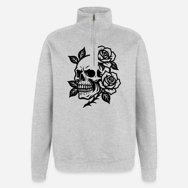 Totenkopf - Quarter-Zip-Sweatshirt - Grau meliert
