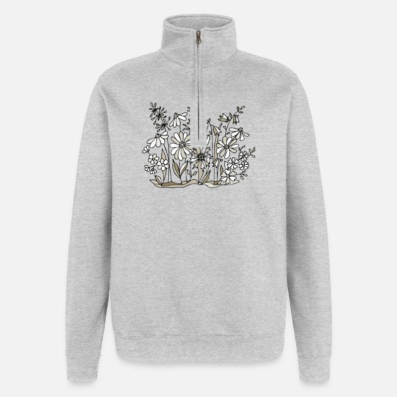 Blumen - Quarter-Zip-Sweatshirt - Grau meliert