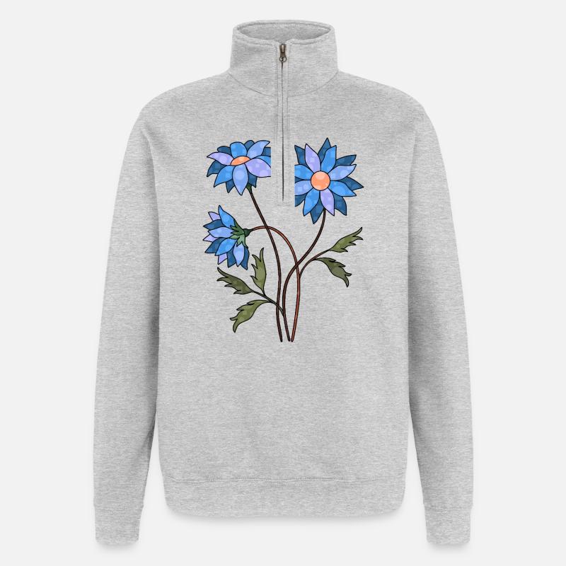 Fleur - Sweat à zip 1/4 - gris chiné