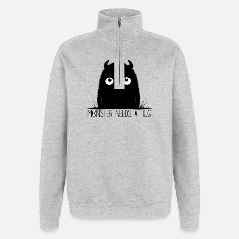 Minimalistisches weißäugiges Monster - Quarter-Zip-Sweatshirt - Grau meliert