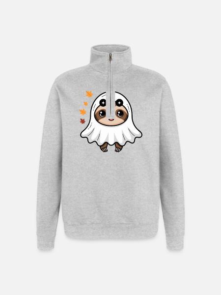 Süßes Faultier Halloween Geist Design mit - Quarter-Zip-Sweatshirt - Grau meliert
