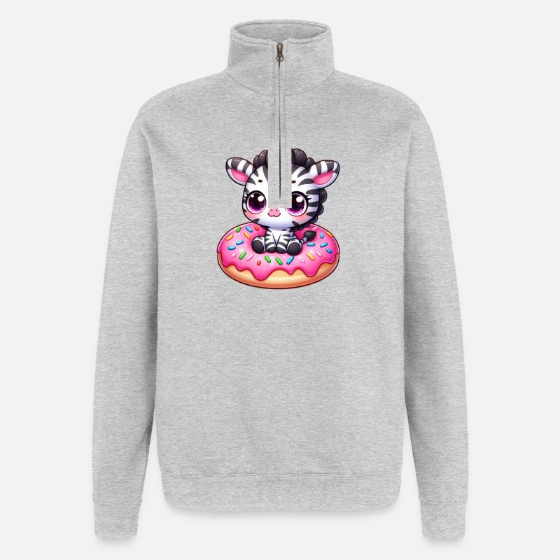 Cute Zebra Donut Dessert Funny Comic - Quarter-Zip Sweatshirt - heather grey