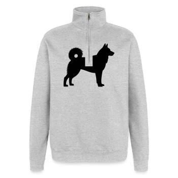 Silhouette de chien husky - Sweat à zip 1/4 - gris chiné - Devant - AI Model Female 172 light (172cm) & AI Model Male 178 dark (178cm)