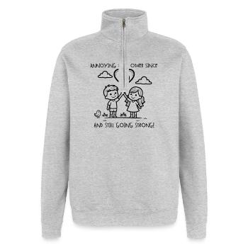 Jahrestag der gegenseitigen Belästigung seit 1999 - Quarter-Zip-Sweatshirt - Grau meliert - Vorne - AI Model Female 172 light (172cm) & AI Model Male 178 dark (178cm)