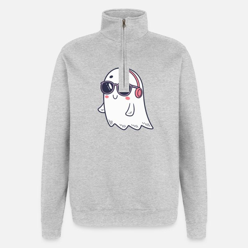 Süße Ghost DJ Brille - Quarter-Zip-Sweatshirt - Grau meliert