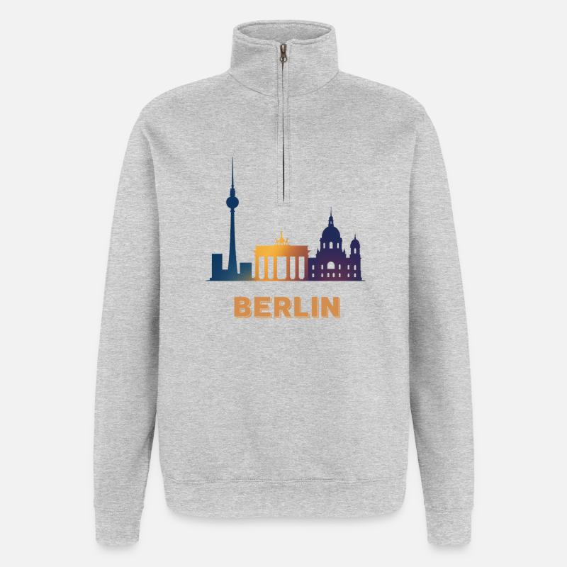Berliner Skyline Farbverlauf - Quarter-Zip-Sweatshirt - Grau meliert