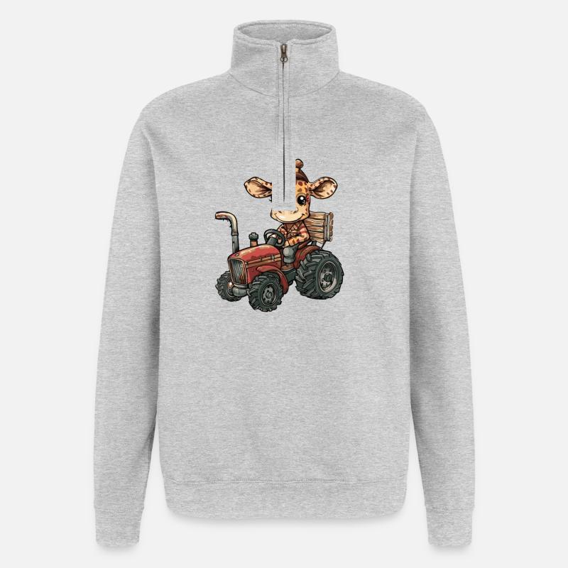 Giraffe Tractor Farmer - Quarter-Zip Sweatshirt - heather grey