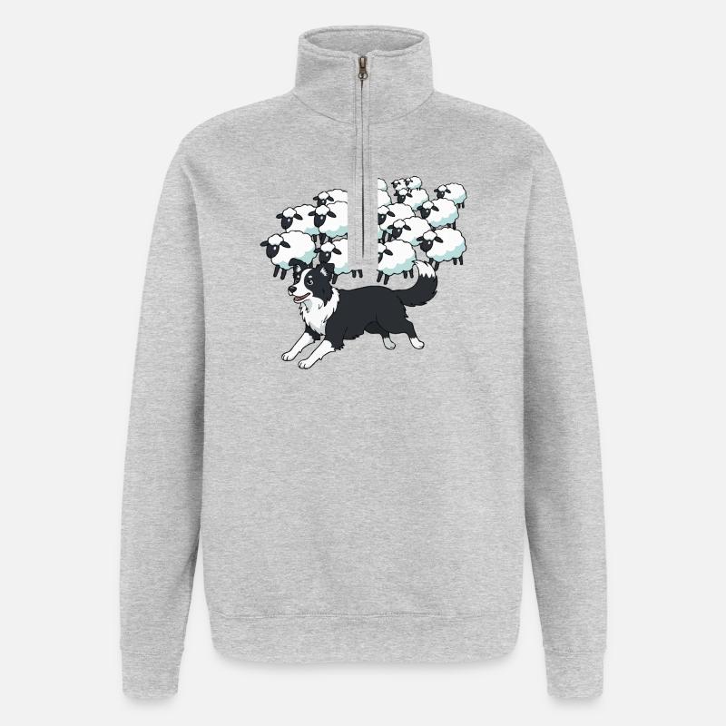 Border Collie et Clouds Sheep - Sweat à zip 1/4 - gris chiné