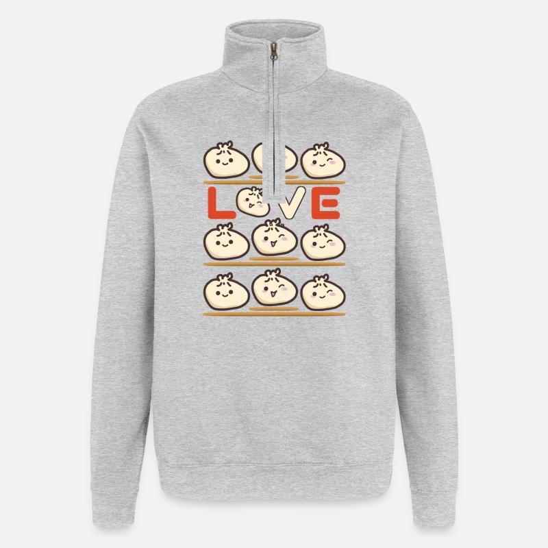 Dumpling Love Pattern - Quarter-Zip Sweatshirt - heather grey