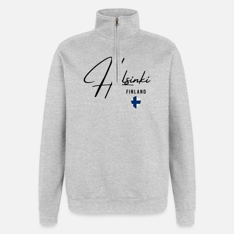 Design élégant Helsinki, j’adore Helsinki - Sweat à zip 1/4 - gris chiné