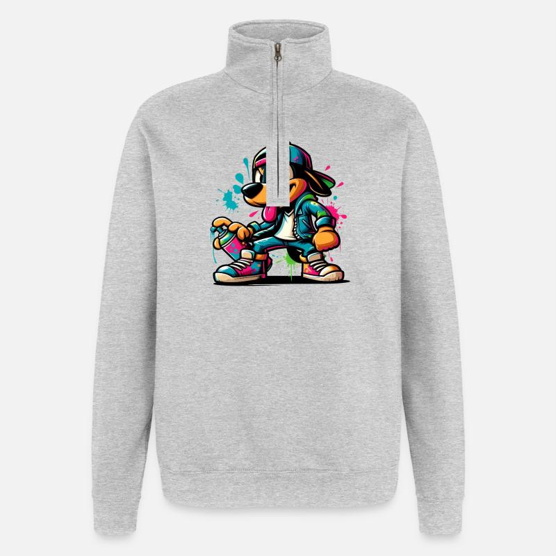 Graffiti Hund Skateboard Stil - Quarter-Zip-Sweatshirt - Grau meliert