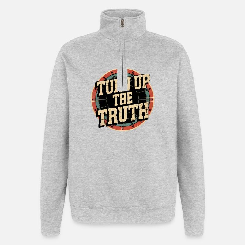 Retro Grunge – Montez la vérité - Sweat à zip 1/4 - gris chiné