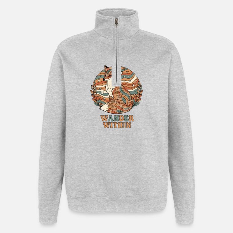 Psychedelic Retro – Wander Within - Quarter-Zip Sweatshirt - heather grey