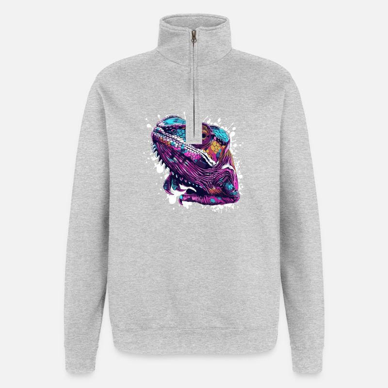 Neon reptile head chameleon - Quarter-Zip Sweatshirt - heather grey