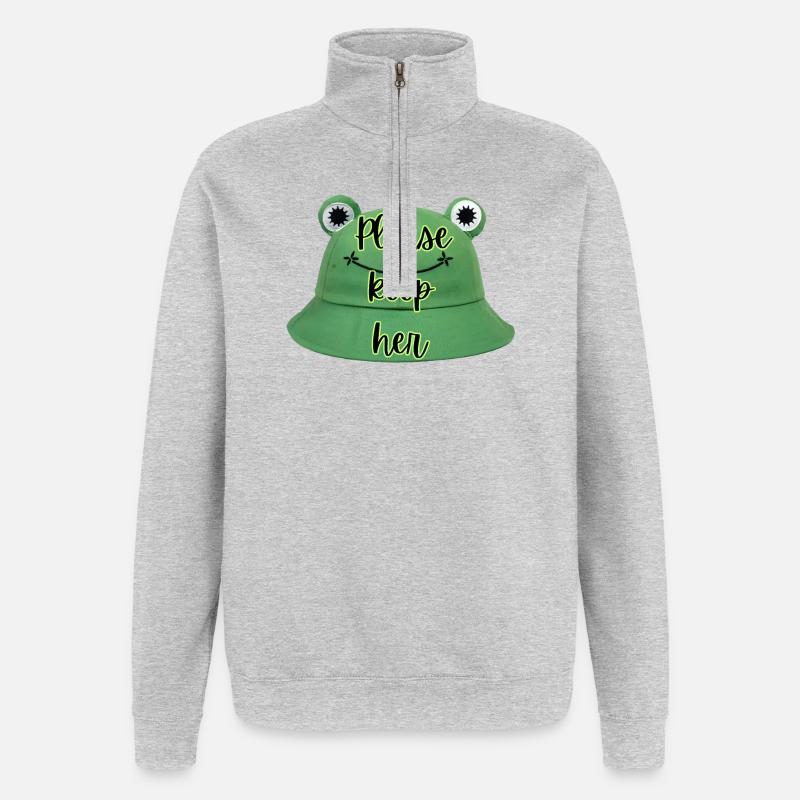 Please keep here - Frog hat - Quarter-Zip Sweatshirt - heather grey
