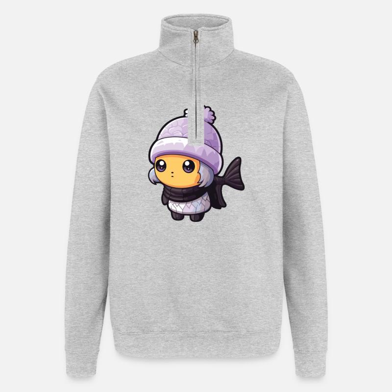 Poisson Hiver Animal Anime - Sweat à zip 1/4 - gris chiné