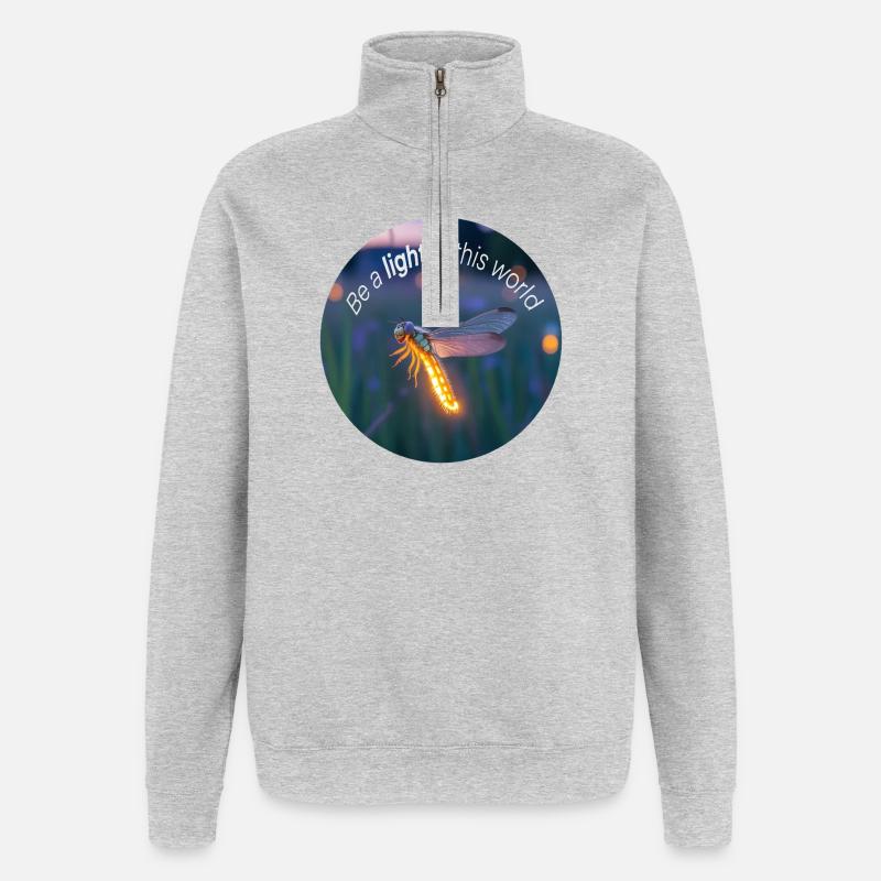 Luciole lumineuse avec un message positif - Sweat à zip 1/4 - gris chiné