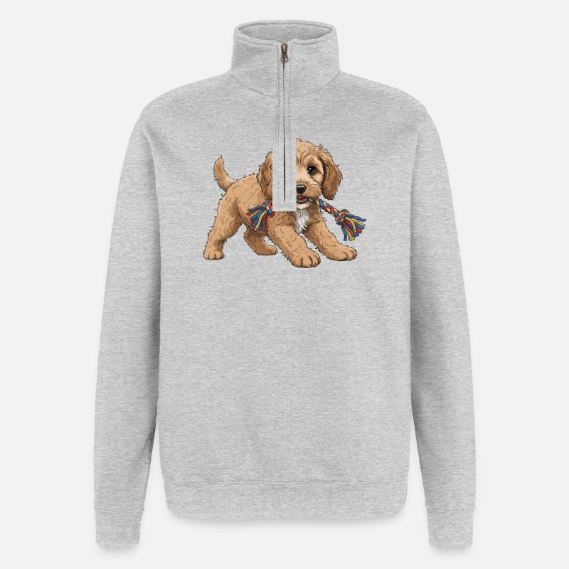 Cockapoo-Welpe - Quarter-Zip-Sweatshirt - Grau meliert