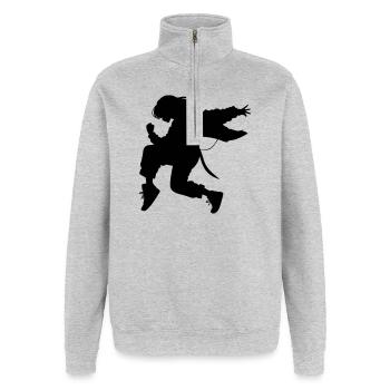 Breakdance B-Girl Silhouette en action - Sweat à zip 1/4 - gris chiné - Devant - AI Model Female 172 light (172cm) & AI Model Male 178 dark (178cm)