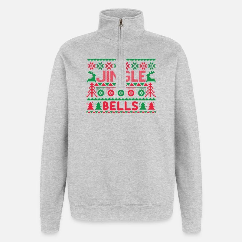 Hässlicher Pullover – Jingle Bells Strickmuster - Quarter-Zip-Sweatshirt - Grau meliert