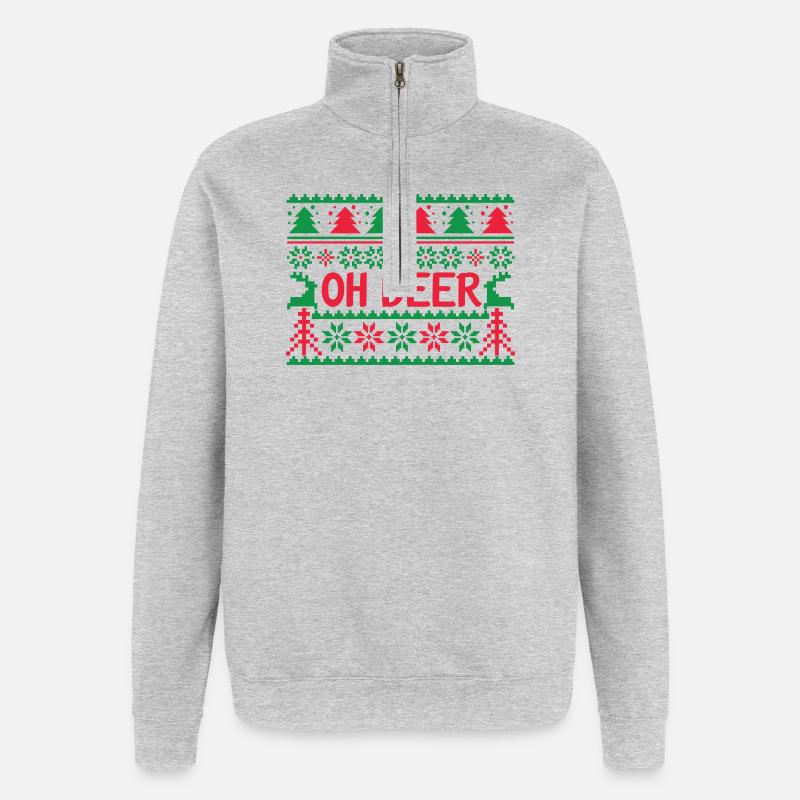 Hässlicher Pullover - Oh Hirsch - Quarter-Zip-Sweatshirt - Grau meliert
