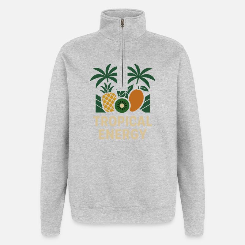 Énergie tropicale – Conception de fruits estivaux - Sweat à zip 1/4 - gris chiné