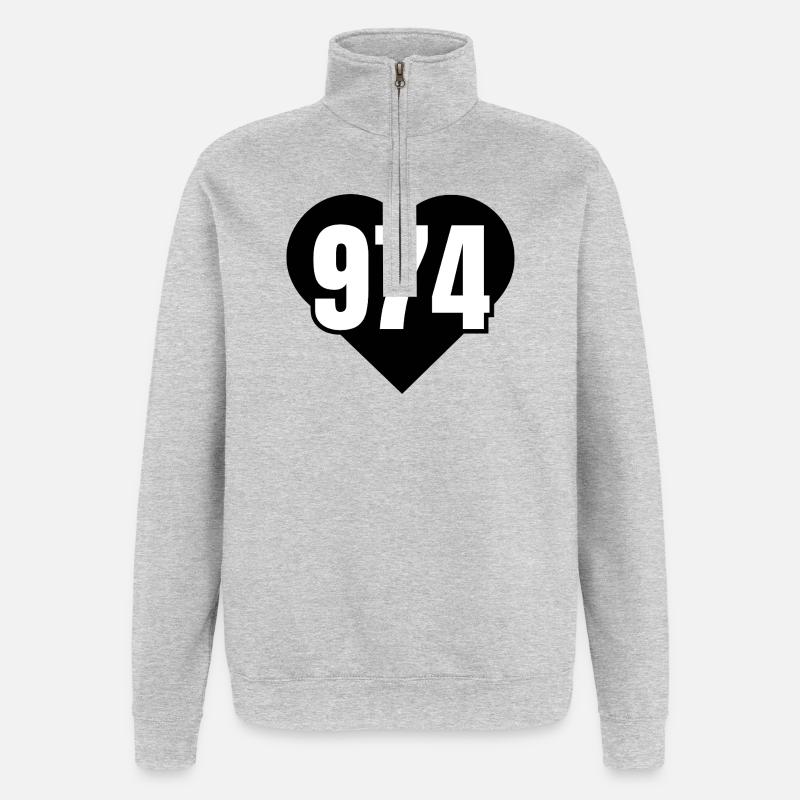 Chiffre 974 en noir et blanc - Sweat à zip 1/4 - gris chiné