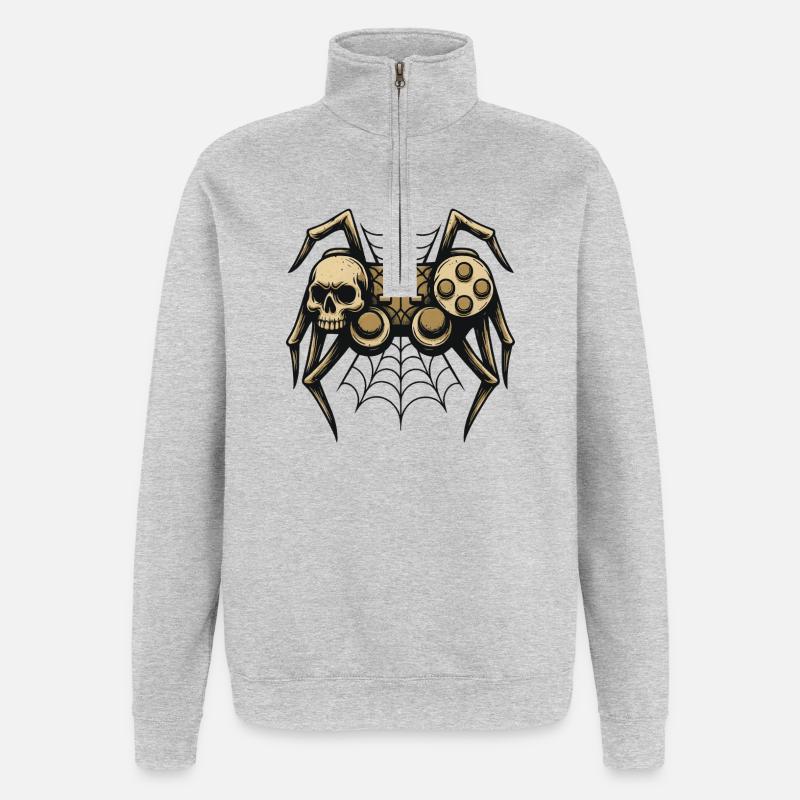 Skull Spider with Controller - Quarter-Zip Sweatshirt - heather grey
