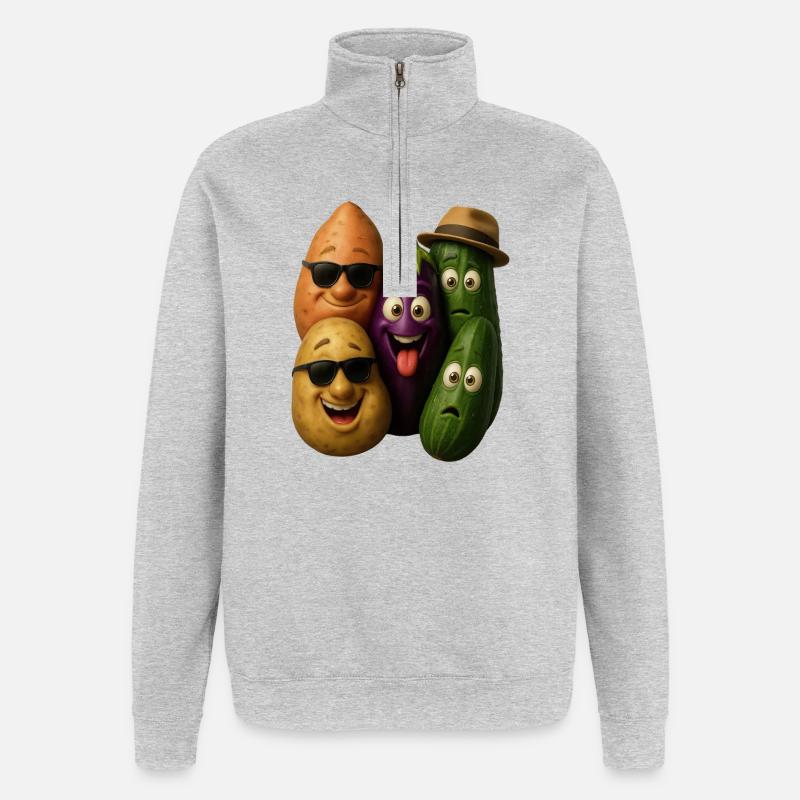Fröhliche Gemüsehelden Gruppe - Quarter-Zip-Sweatshirt - Grau meliert
