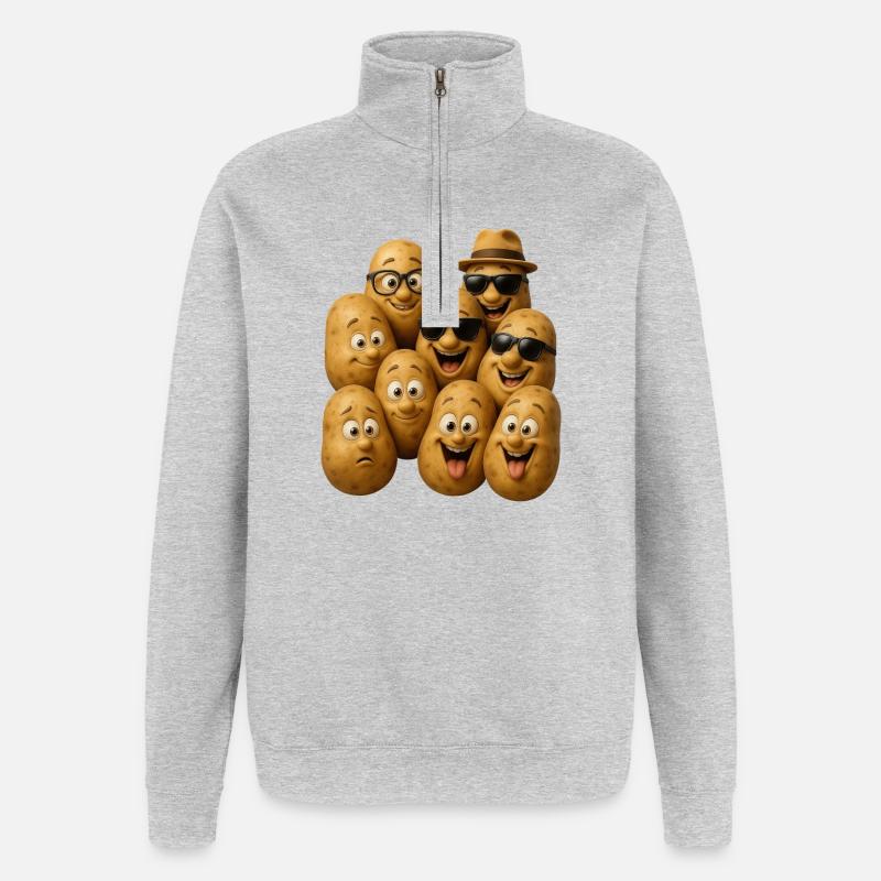 Des patates qui rient avec style - Sweat à zip 1/4 - gris chiné