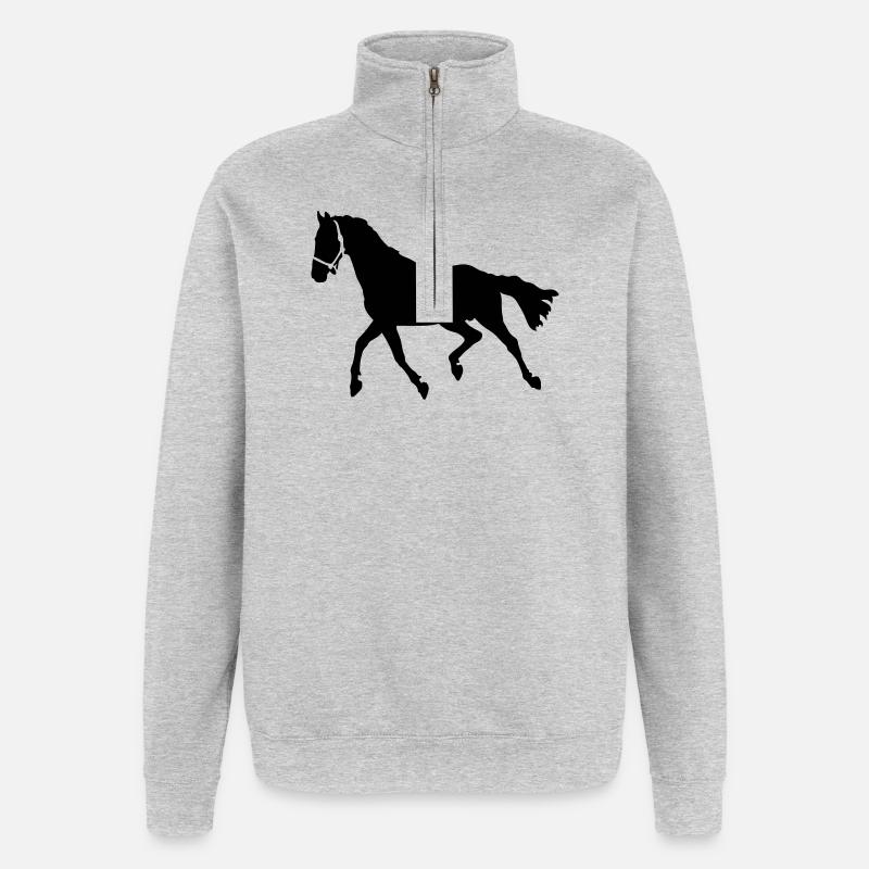 Pferd - Quarter-Zip-Sweatshirt - Grau meliert
