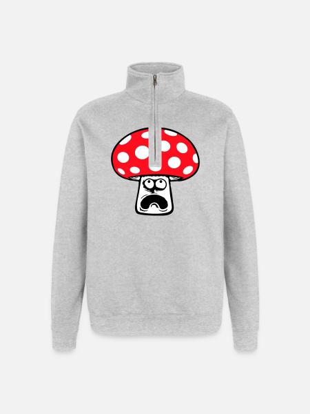 Mushroom frightened, panicking, looking up, - Quarter-Zip Sweatshirt - heather grey