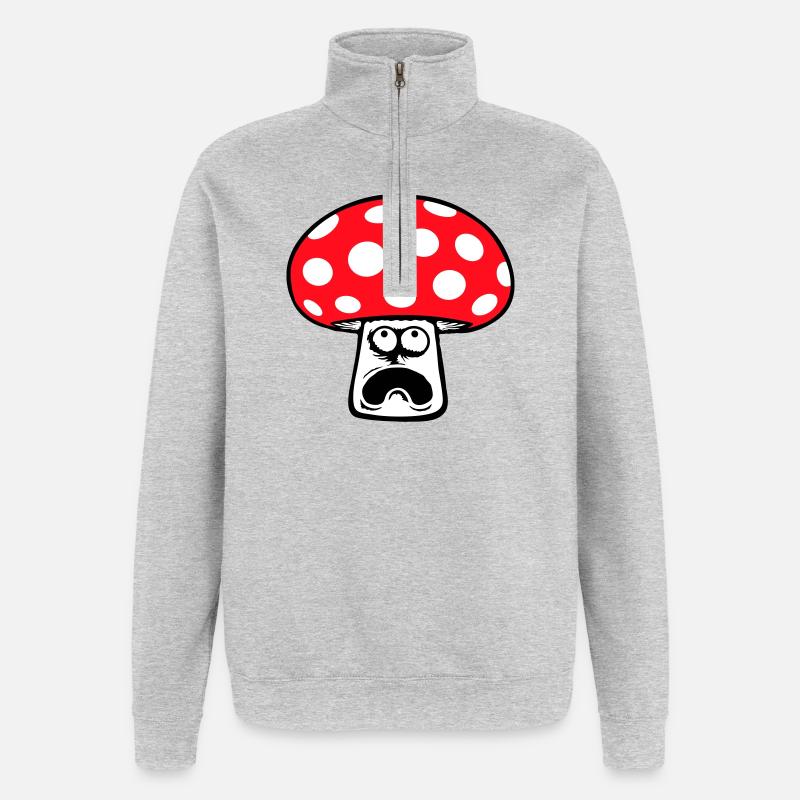 Champignon effrayé, paniqué, levant les yeux, - Sweat à zip 1/4 - gris chiné