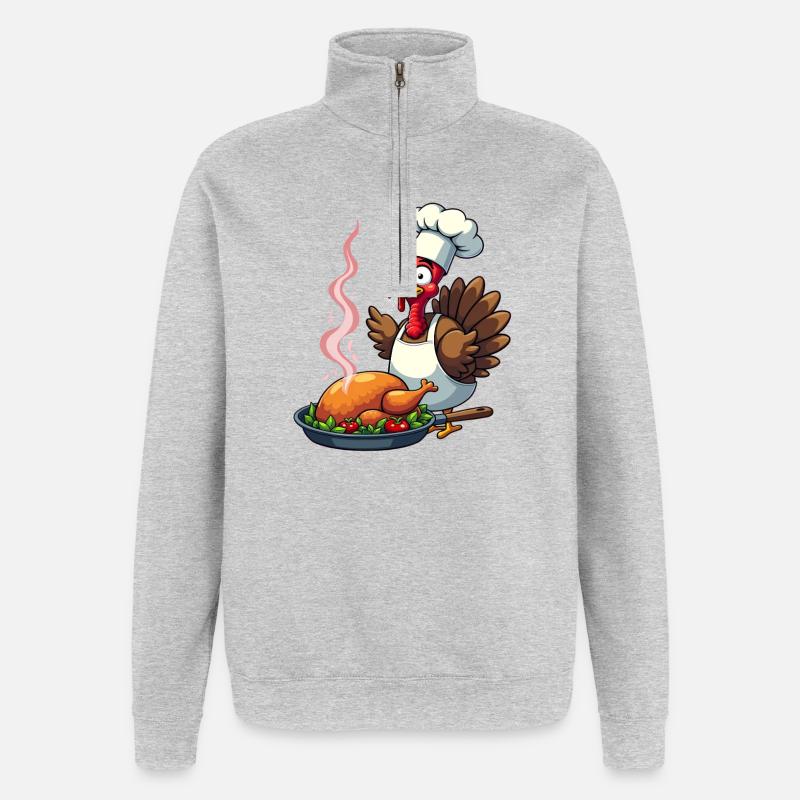 Cuisinier de dinde de Thanksgiving - Sweat à zip 1/4 - gris chiné