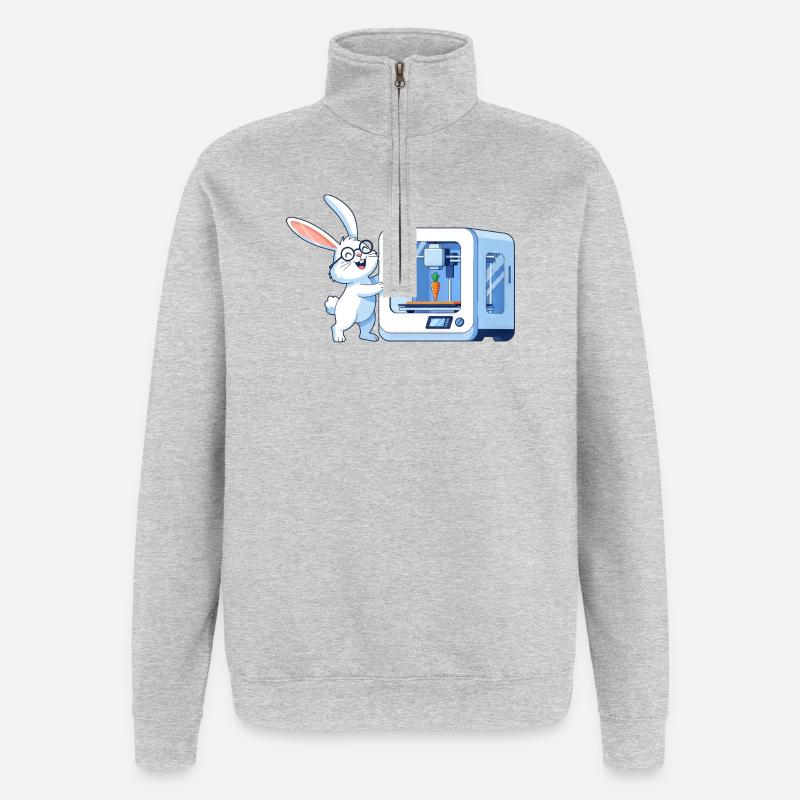 Lustiges Kaninchen Nerd Programmierer 3D Drucker - Quarter-Zip-Sweatshirt - Grau meliert