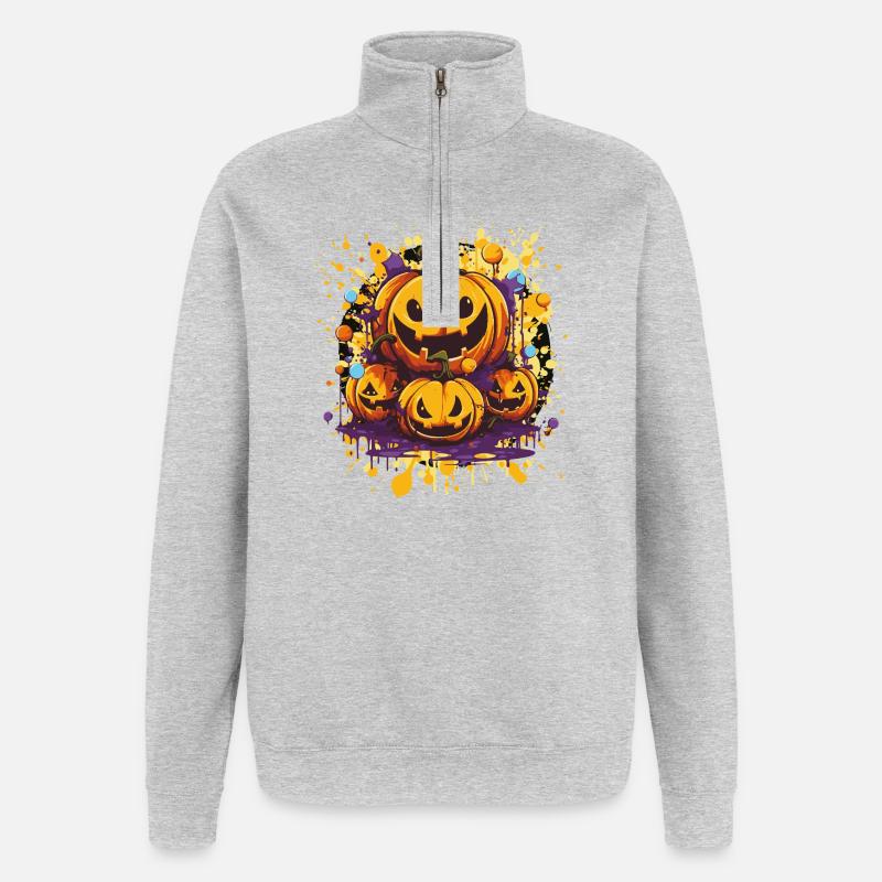 Impression d’art Halloween Pumpkin Trio - Sweat à zip 1/4 - gris chiné