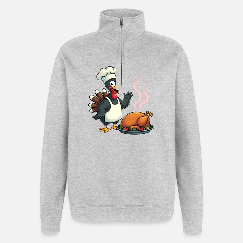 Cuisinier de dinde de Thanksgiving - Sweat à zip 1/4 - gris chiné