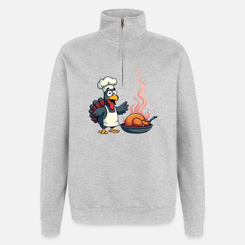 Cuisinier de dinde de Thanksgiving - Sweat à zip 1/4 - gris chiné