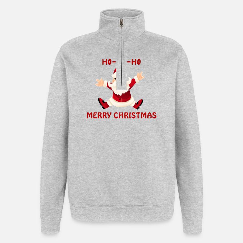 Fröhlicher springender Santa - Quarter-Zip-Sweatshirt - Grau meliert