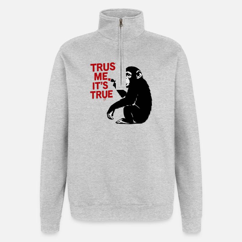Believe me, it's true – monkey art - Quarter-Zip Sweatshirt - heather grey
