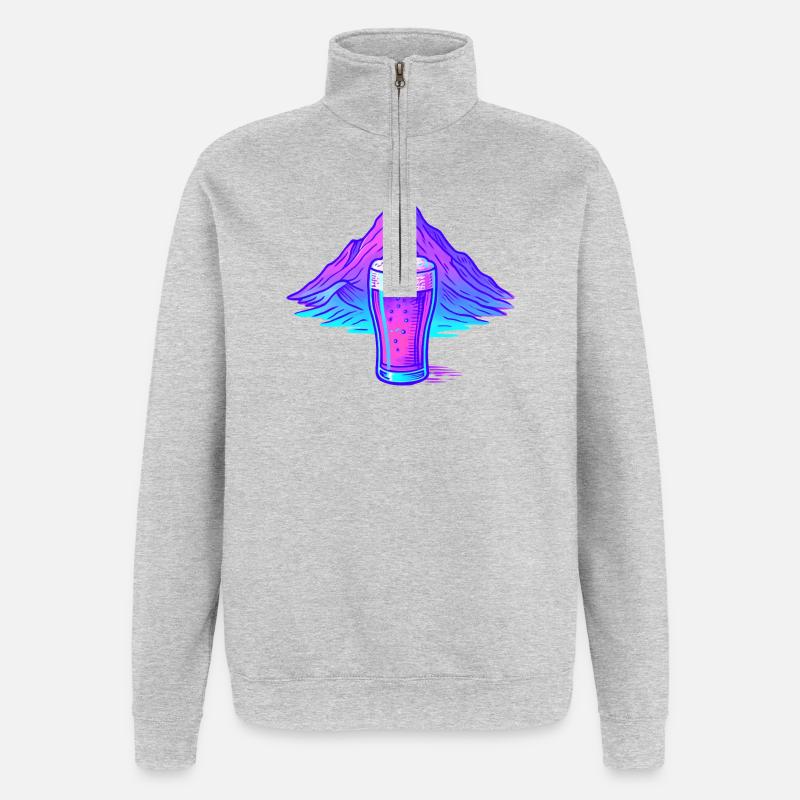 Neon Bierglas vor Berglandschaft - Quarter-Zip-Sweatshirt - Grau meliert