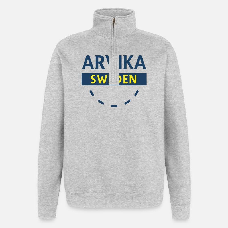 Logo Arvika Suède en bleu - Sweat à zip 1/4 - gris chiné